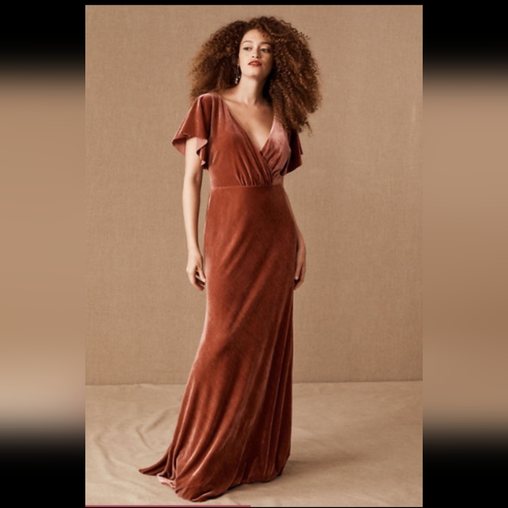 Jenny Yoo Ellis Open Back Velvet Dress, Size 16 in English Rose